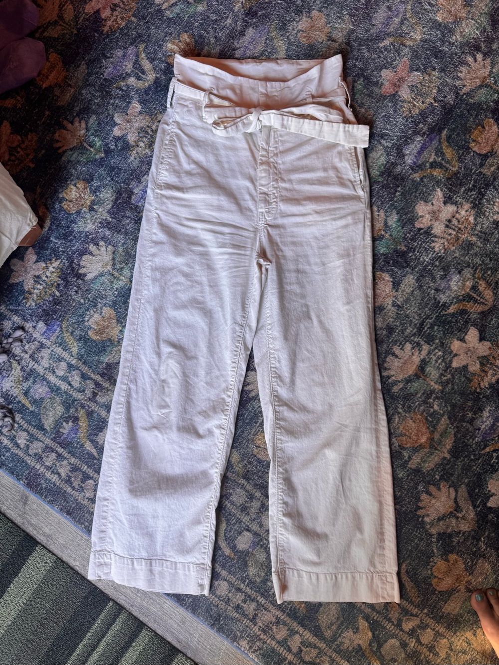 Mother White the Paperbag Greaser Ankle Pants with Tie Belt